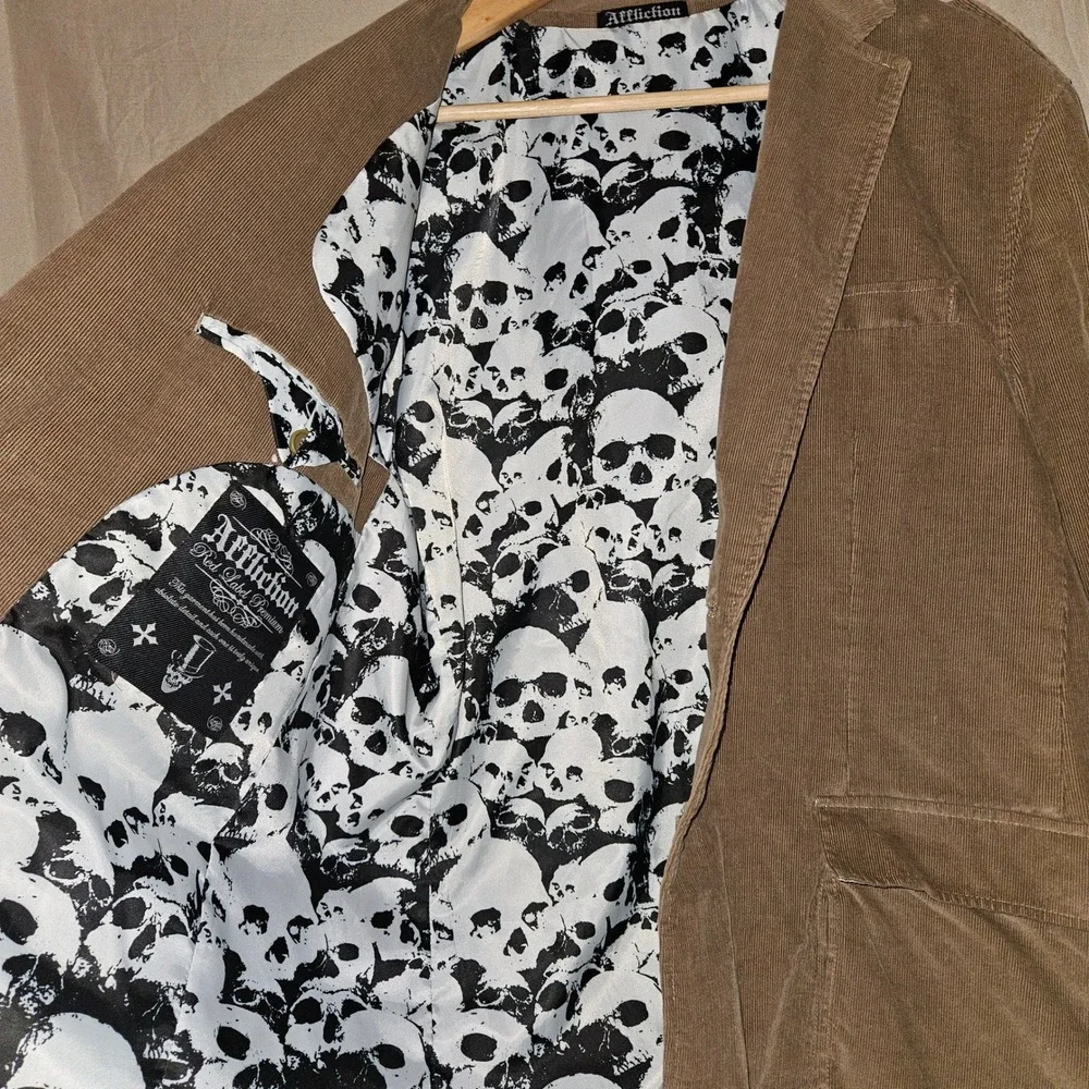 Affliction Mens Corduroy Blazer Jacket Skull Patches Lined - Picture 4 of 6